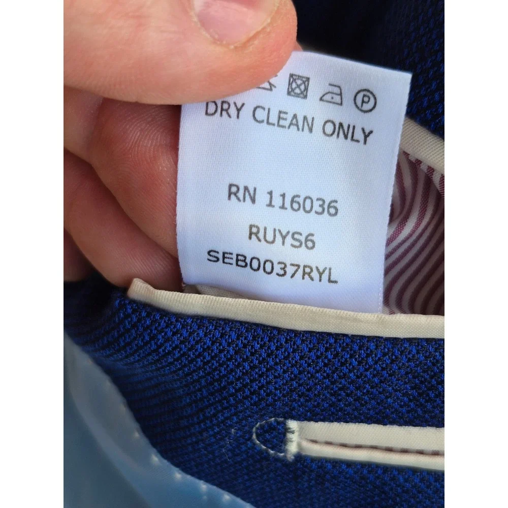 Charles Tyrwhitt Mens 38S Blazer Cobalt Blue 100%‎ Wool Hopsack Sport Coat